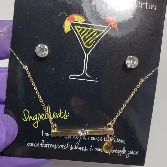 Bead Charm Bar Necklace With matching Crystal Stud Earrings - Picture 1 of 5